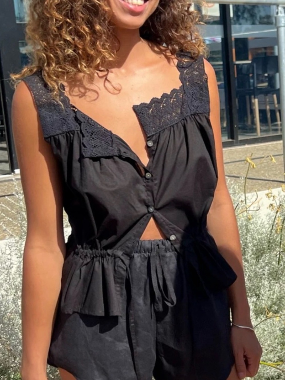 LANEWAY THE LABEL Cotton Chemise in Noir Size XS VGUC